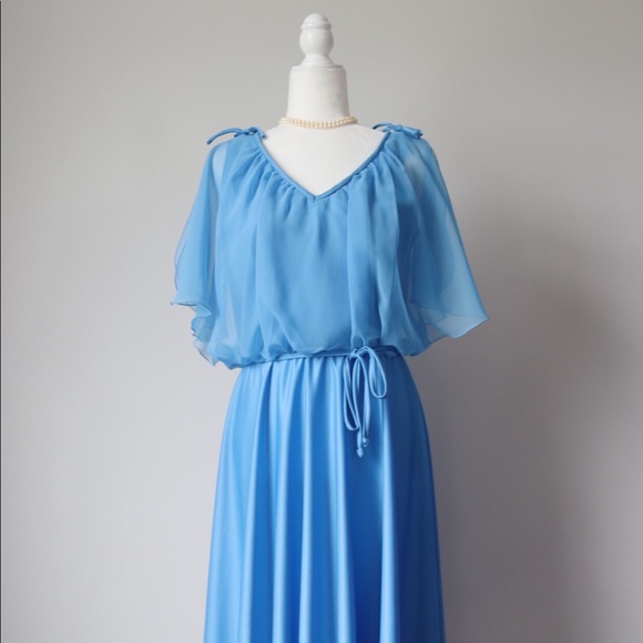Vintage 60's/70's tea length blue dress - Picture 4 of 8